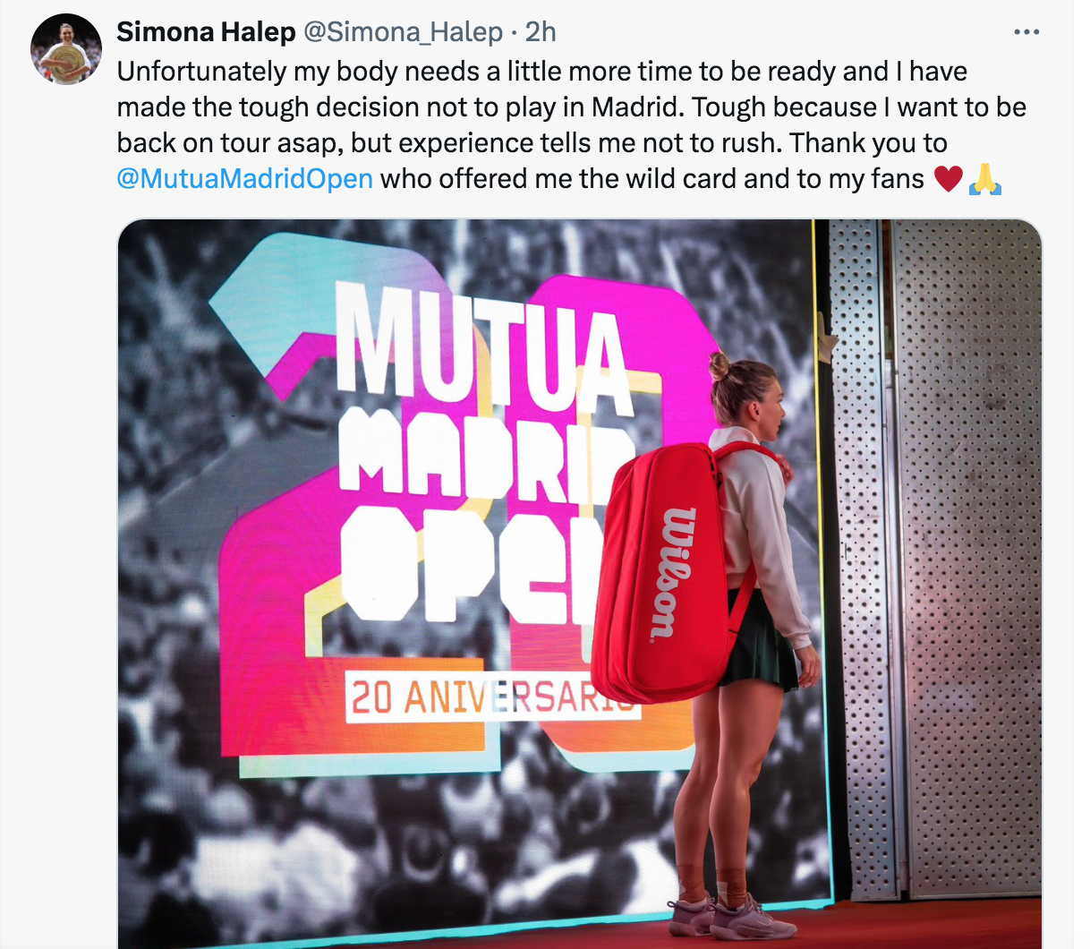  Simona Halep, comunicó a sus fans a través de X, su ausencia del MMO