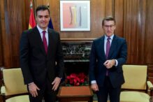 El presidente del Gobierno, Pedro Sánchez, tras reunirse en el Congreso