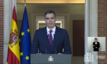 Pedro Sánchez, durante la comparecencia de este lunes en el Palacio de la Moncloa