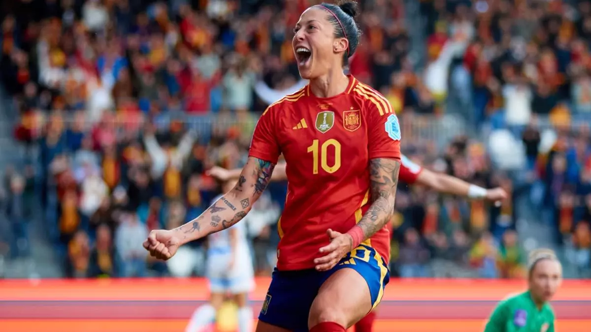 Jenni Hermoso celebra el segundo gol de la selección española