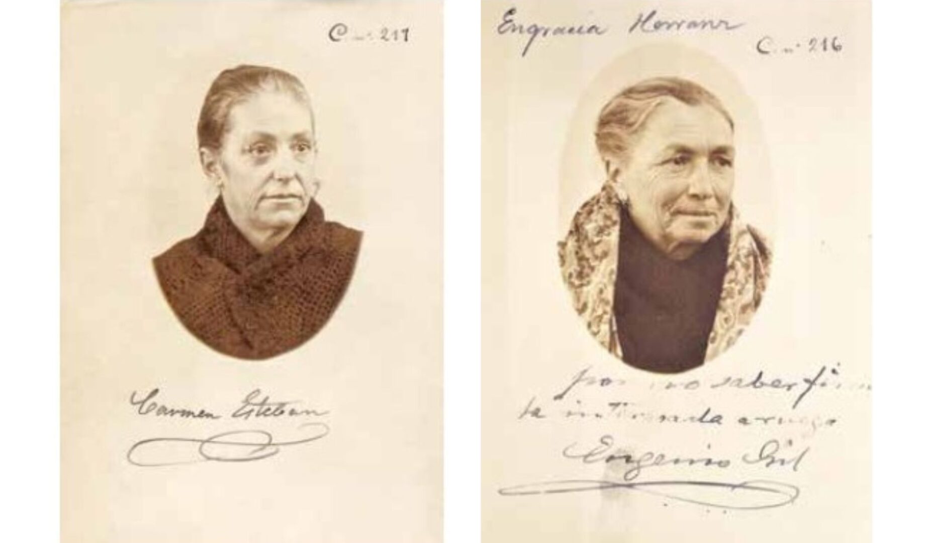 fotografías antiguas de Carmen Esteban y Engracia Herranz, mozas de aseo del Banco de España.