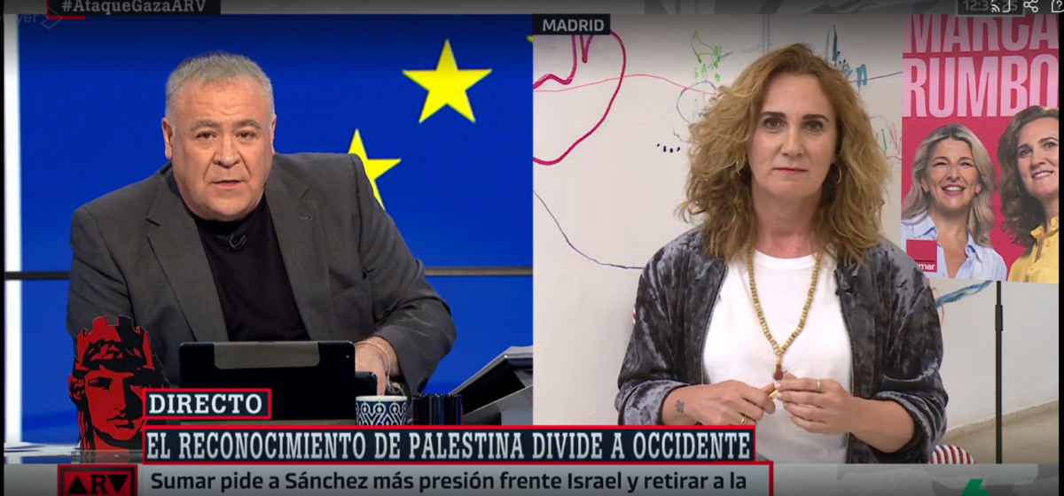 La candidata de Sumar a las europeas, Estrella Galán, con Antonio García Ferreras