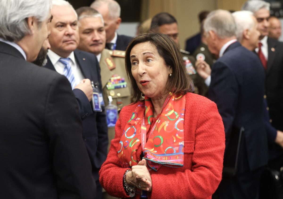 Margarita Robles durante la reunión del grupo de contacto de Defensa de Ucrania