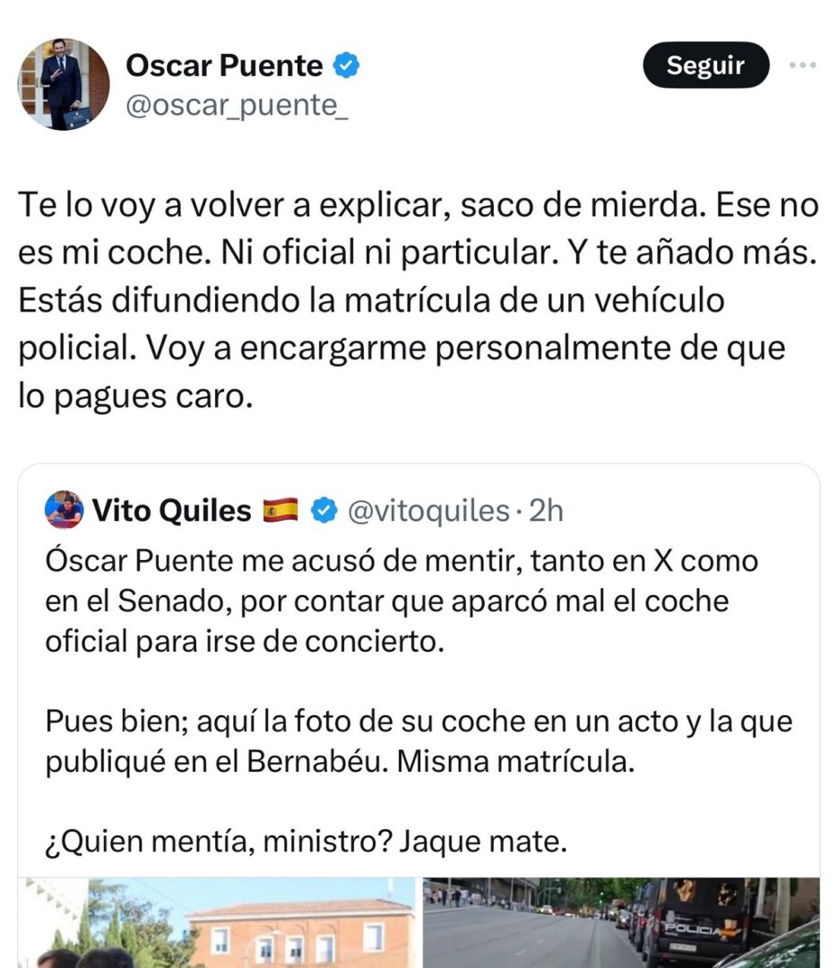 ¿Qué ha pasado entre Óscar Puente y Vito Quiles? Explicación de la pelea