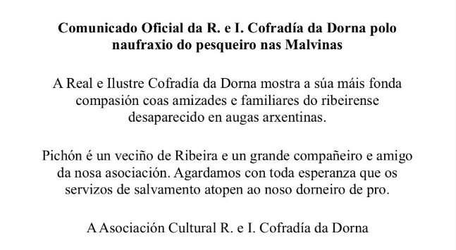 El comunicado de la Cofradía de Dorna tras la desaparición de uno de los tripulantes