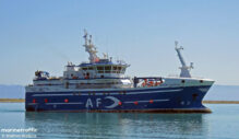 Vista del pesquero Argos Georgia, en el que iban 27 personas a bordo, entre ellos tripulantes gallegos, que se ha hundido de madrugada en las Islas Malvinas