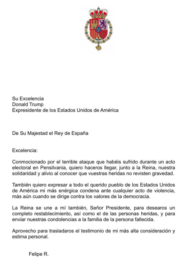 Carta del Rey a Trump