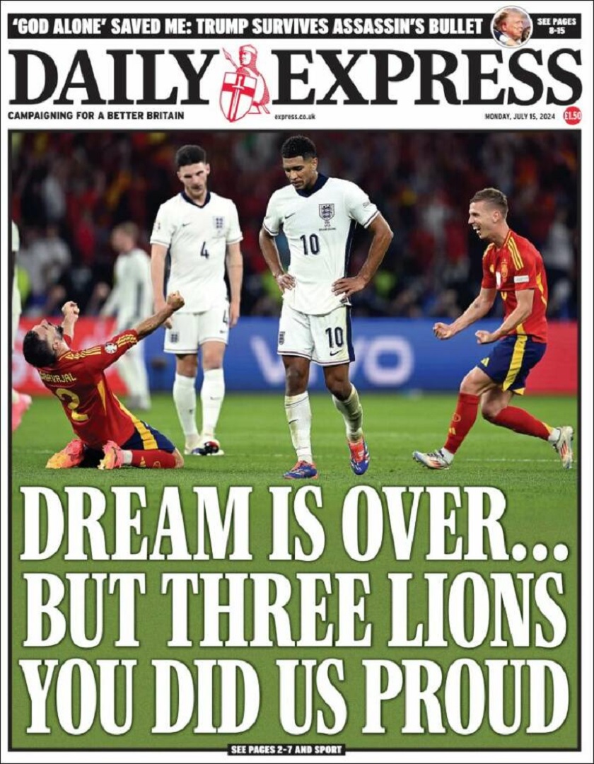 The Sun sorprende a los ingleses con su portada tras perder la final de la Eurocopa 2024