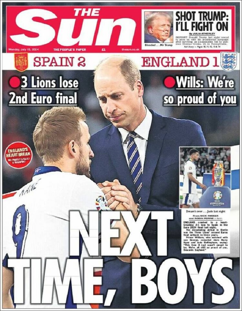 The Sun sorprende a los ingleses con su portada tras perder la final de la Eurocopa 2024