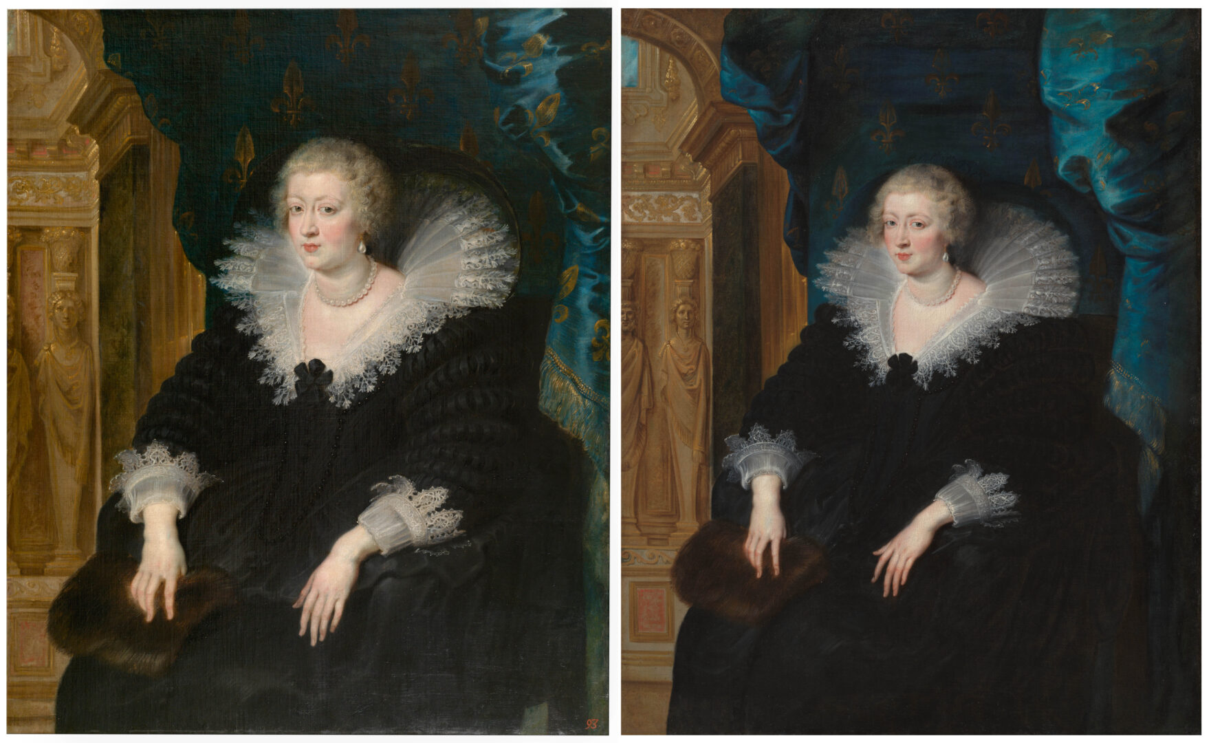 Ana de Austria, reina de Francia Pedro Pablo Rubens Óleo sobre lienzo h. 1622 Madrid, Museo Nacional del Prado . Ana de Austria, reina de Francia Taller de Pedro Pablo Rubens Óleo sobre lienzo h. 1622-25 Viena, colección particular