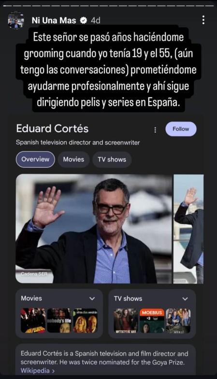 El story de Silvia Grav denunciando a Eduard Cortés