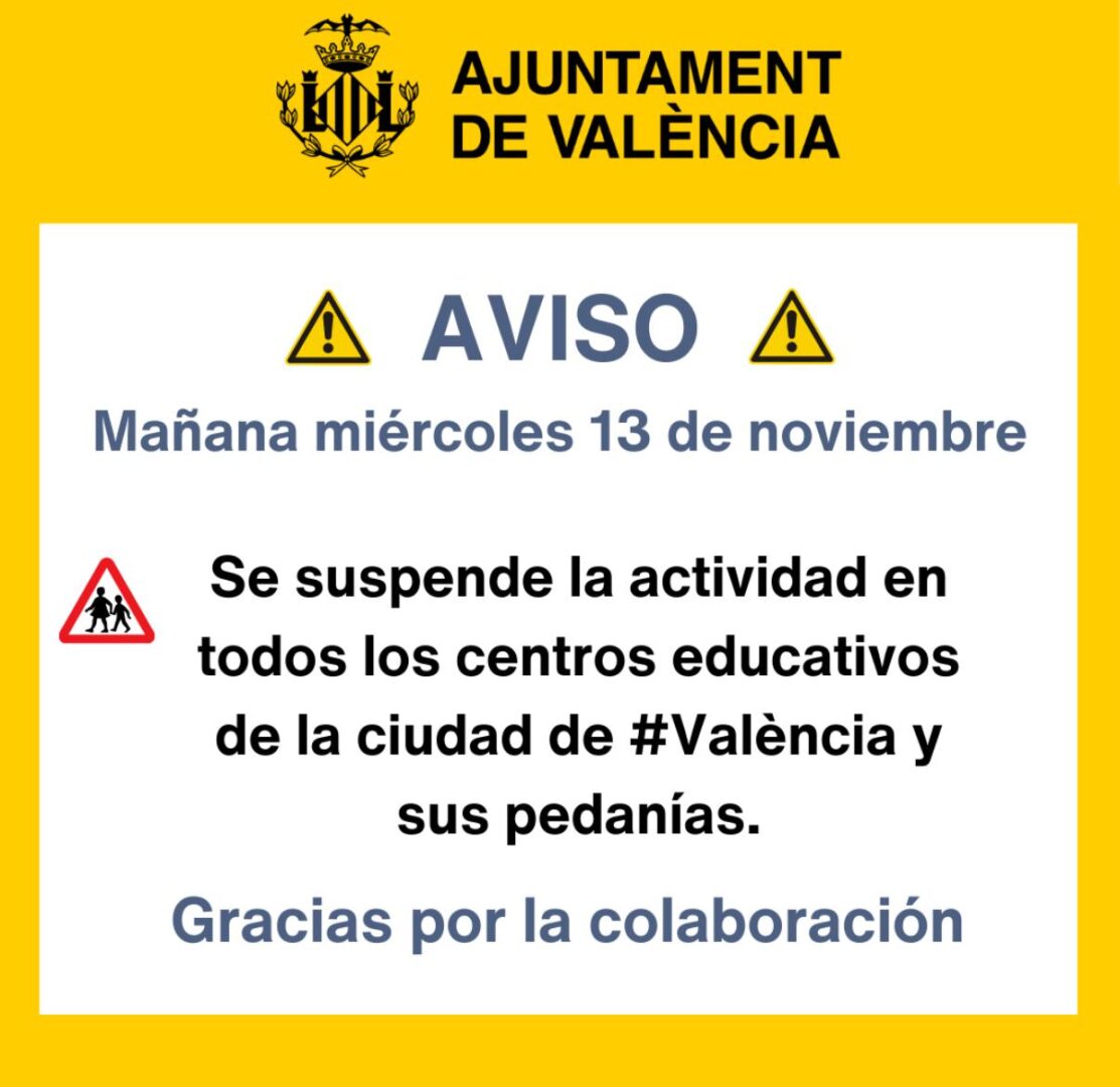 Aviso del Ayuntamiento de Valencia sobre la nueva DANA que se acerca a Valencia